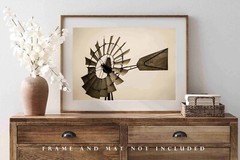 Aermotor Windmill Sepia Tone Iowa Farm Country Photography Print
