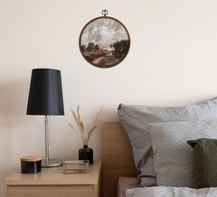 Vintage European Landscape Round Wall Art, Antique Country Landscape Waterpro…