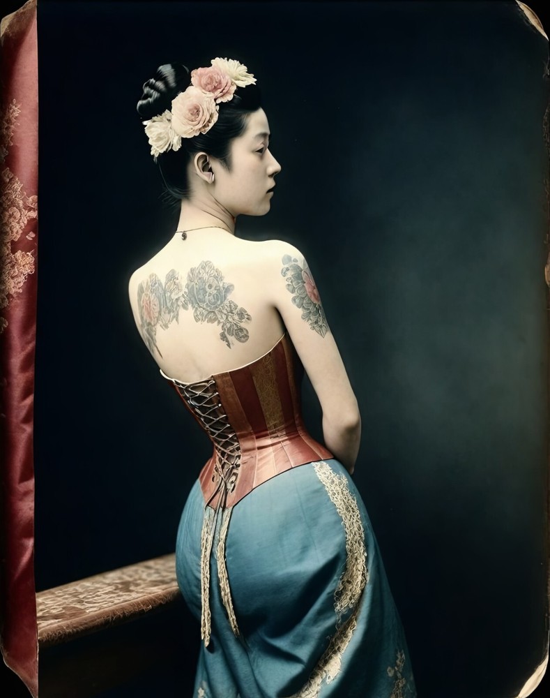 Oriental Tattooed Female Tintype Series C10390RP