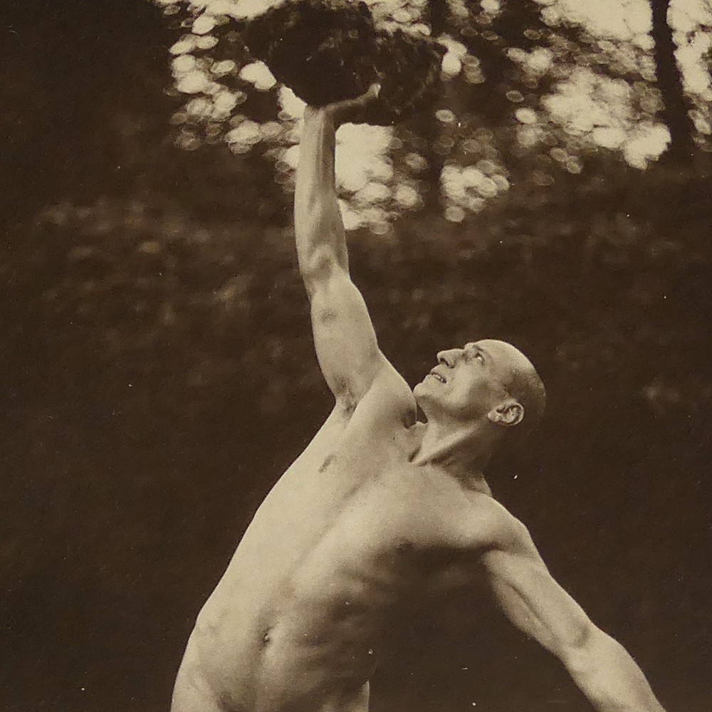 Nude Men Collotype Photo Plate 1905 Outdoor Bald Gay Interest Male Arm Pluschow