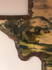 State Of texas Shaped Homestead And bluebonnets Painting On Wood / Signed