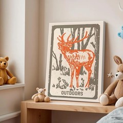 Framed Funny Woodland Deer Bear Canvas Wall Art Set of 2, Vintage Rustic Fore…