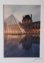 Signed Color Matted Photograph Paris Louvre IM Pei Pyramid Free Frame
