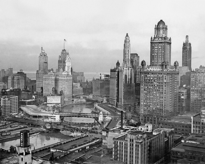 1931 Downtown CHICAGO SKYLINE Glossy 8×10 Photo Pure Oil Building, Mather Tower