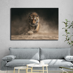 Running Tiger Wall Art, Modern Wildlife Animal Decor, Nature Photography Canvas