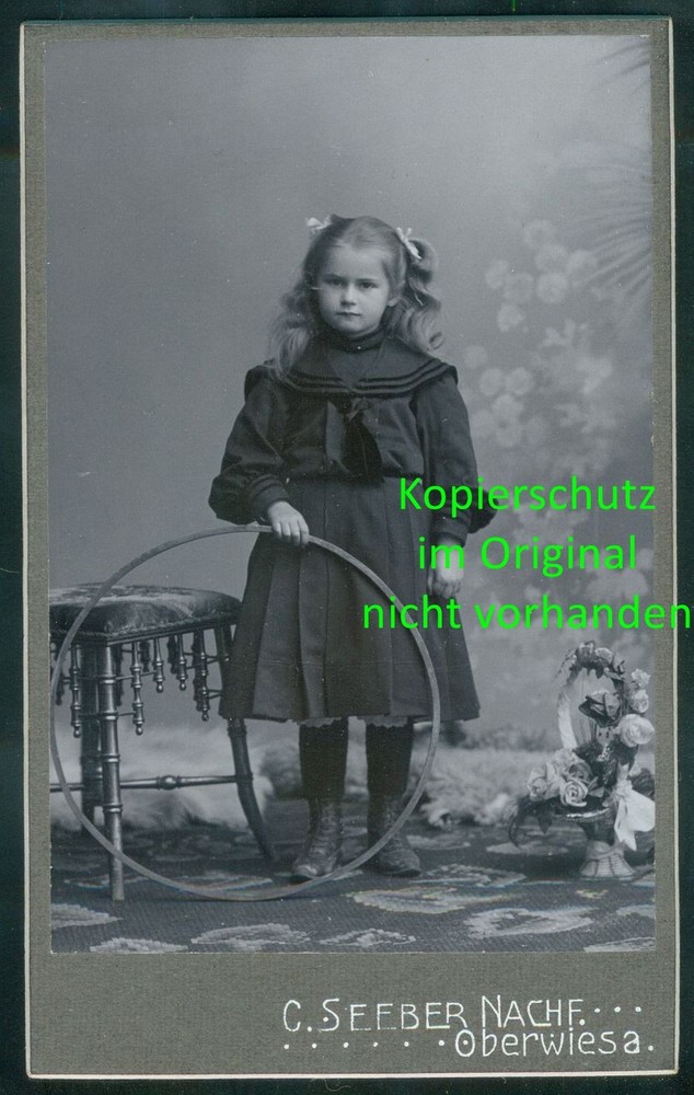 CDV PHOTO Hard Box – Girl Toy Tire – Chemnitz Oberwiesa ~1905 – AP14