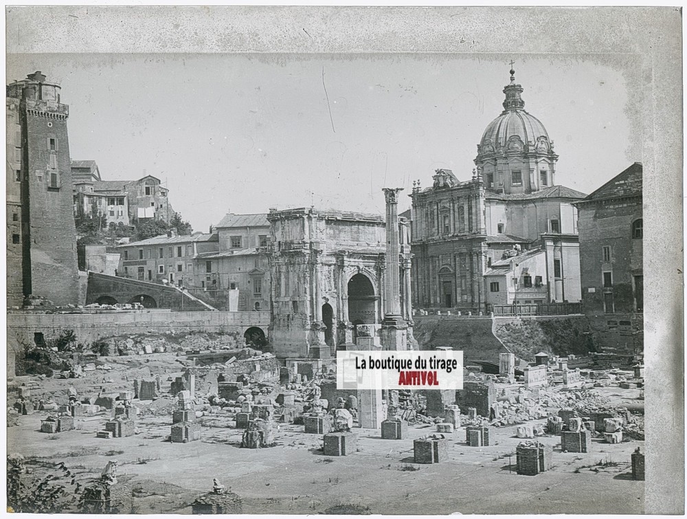 Arc Of Severe Septime, Rome, Photo Antique Plate Glass, Black & White,