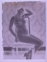 Artistic Woman Nude on a Chair Vintage Circa 1920 Large Glass Negative