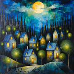 Digital Art Oil Picture Urban Landscape Primitivism Wallpaper Background Decor