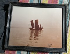 Vintage Asian Boat Photo Prints Framed Wall Art Pair China Hong Kong 15.5×12.5