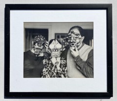 Vintage Mask Family Portrait Surreal Halloween Strange Bizarre BW Art Photograph