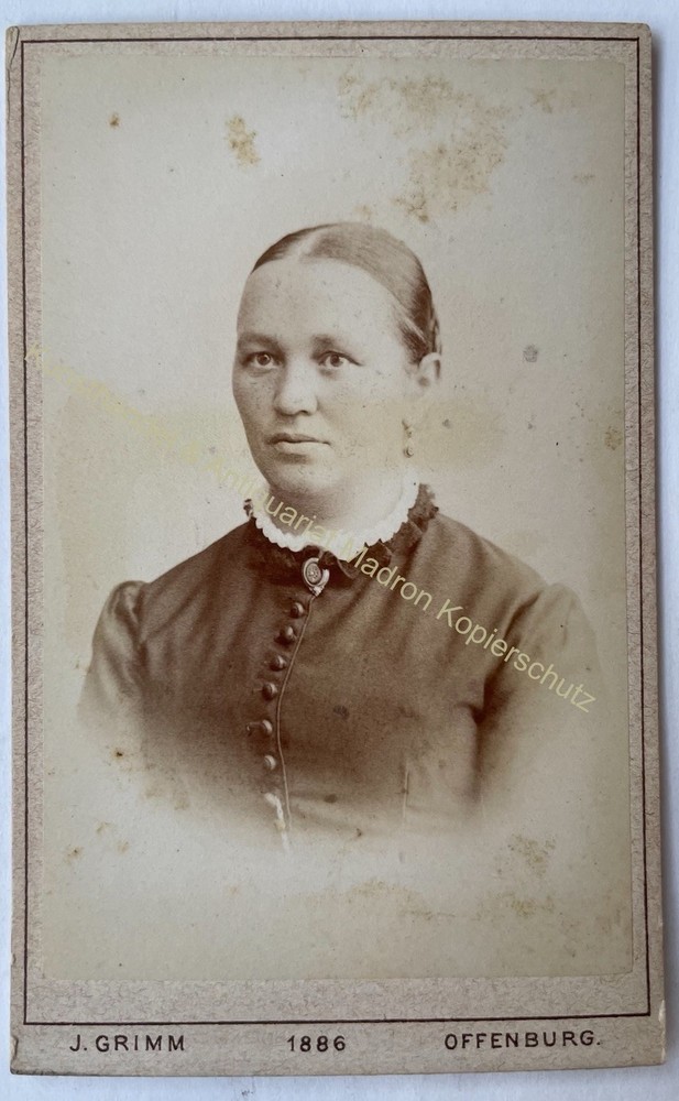 orig. CDV photo photograph woman lady picture old fashion 1886 J. Grimm, Offenburg