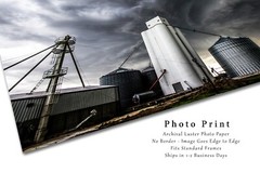 Country Photography Print of Storm Clouds Swirling Over Grain Elevator in Kansas