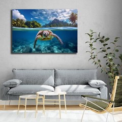 Sea Turtle Photo, Hawaiian Islands Art, Turtle Swimming in Ocean HD Photography