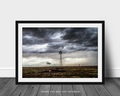Photography Print of Old Windmill Under Stormy Sky in Oklahoma