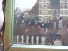 Frauenkirche Munich, photochromic around 1898, in curious picture frame