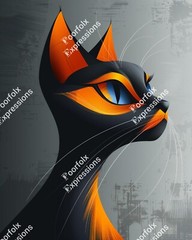 Set Of (5) Original Digital Art Images Of Various Feline Cat Abstract Wall