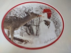 Beautiful ❤️ Winter Scene of Deer and Snowman ☃️ Signed Photo By Carl R Sams II