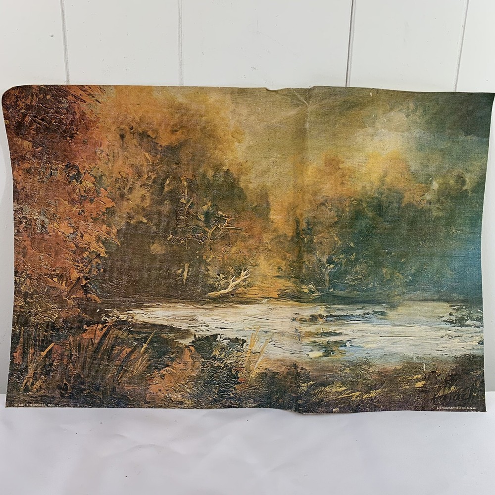 Vintage Art Treasures The Pond Nature Lithograph on Canvas Unframed 17.5 X 12