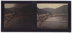 FRANCE Waterfront Village C1910 Photo Autochrome Stereo Plate Vintage