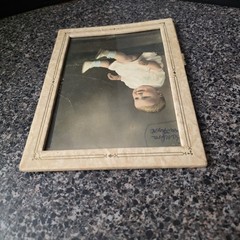 Antique 1920s Hand Colored Baby Portrait Photograph Art Deco Frame 6×8
