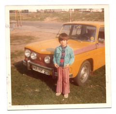 Photo Original Vintage Boy Before Renault 8 Orange 1973 Old Car Vehicle Classic Car