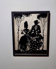 Vintage Victorian Man & Woman Silhouette On Glass w/ Faux Gold Foil Background