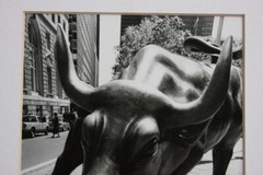 AKI DAVIS Signed Photograph Charging Bull Sculpture NYC B&W Silver Gelatin