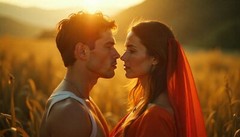 Romantic Couple Art: Golden Hour Field, Love Portrait – Warm Digital Print