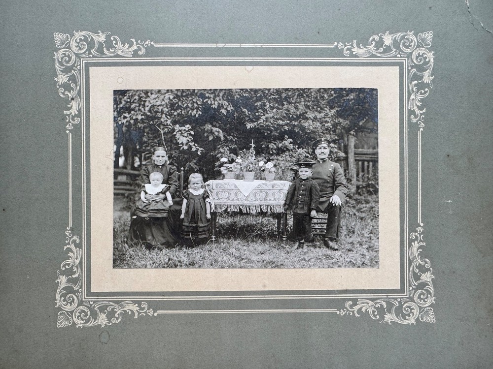 Photograph Family Children Uniform Garden Table Circa 1905-1915