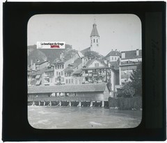 Thoune And The Aar Bridge, Photo Glass Plate, Black & White, Positive 8.5×10 Cm