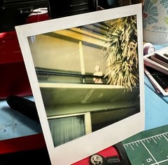 Polaroid Photo of ghastly image on balcony Vintage 1967 coastal view good time