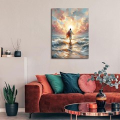 Jesus Walking on Water Canvas Wall Art Jesus Back Waters Reflection Sunset Gl…