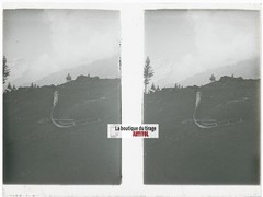 Highlanders, Alpes Switzerland, Stereo Photo Plate Glass, Black & White,