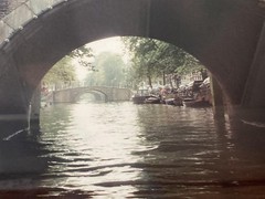 Framed 1998 Canal Photograph with Bridges Fishing Boats Gold Frame 12.5×14.5″