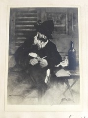 Dated 1923 French Photograph Signed Inscribed Man Cutting Fruit – Old Estate