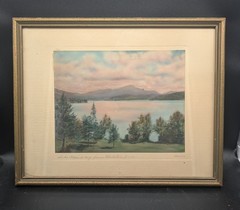 Vintage Framed HARRIS Hand Painted photo Circa early 20TH century Lake Placid NY