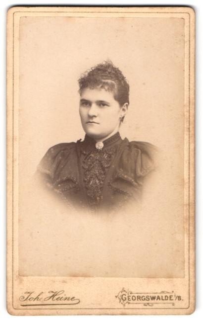 Photograph Joh. Heine, Georgswalde I. B., middle-class lady in dress with trim
