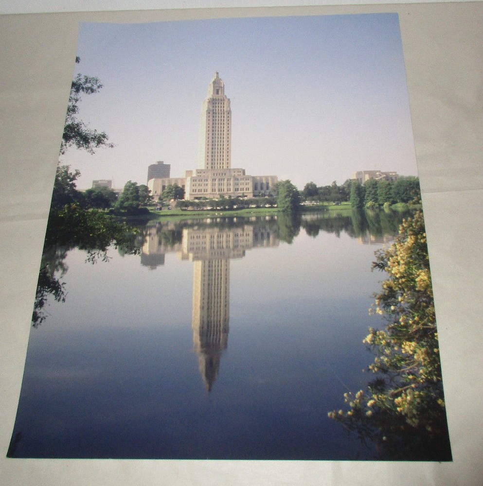 Beautiful Photograph of Louisiana Capitol Building Reflection on Lake 11 x 14″