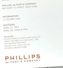 Vik Muniz Art Announcement Card PHILLIPS de PURY & COMPANY Photo Auction