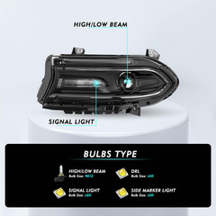 Halogen Headlight Assembly Replacement for 2015-2023 Dodge Charger | W/Led DRL L