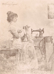 NEWLY FOUND! HENDRICKSON B&W SEPIA PHOTO PRINT Proper Lady Sewing Dresses 11×14″