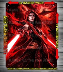 Asajj Ventress Hooded Dual Lightsabers Star Wars Metal Sign Wall Art 14″ x 11″