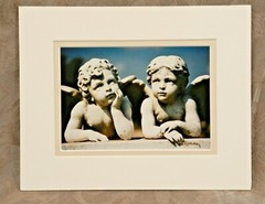 CONNY L. DEMPSEY Cement Two Boy Angels Statue Photograph Signed Matted 10 x 8″
