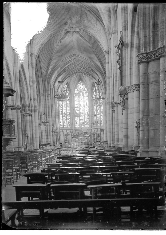 Interior Nef Church Châlons In Champagne? 13 X 18 Old Negative Photo Glass