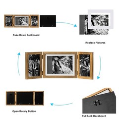 3 Hinged Picture Frame Trifold Combo Pine Wood with Real Glass, Display Two 4…