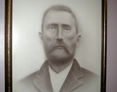 Antique 1890s Wood Framed Black & White Portrait of Man Folk Art Cottage Tavern