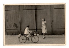 Genuine Photo 1940s/50s Girl with Bike in Front of Barn Everyday Life (F1 034)