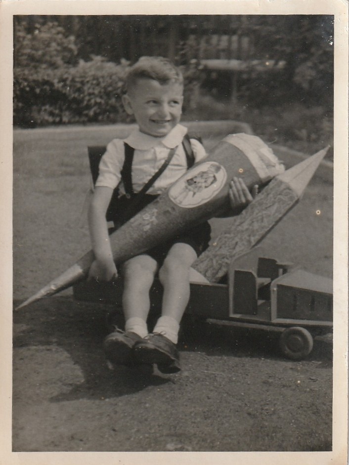 Vintage Photo Little Boy with School Bag Fashion Snapshot