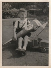 Vintage Photo Little Boy with School Bag Fashion Snapshot